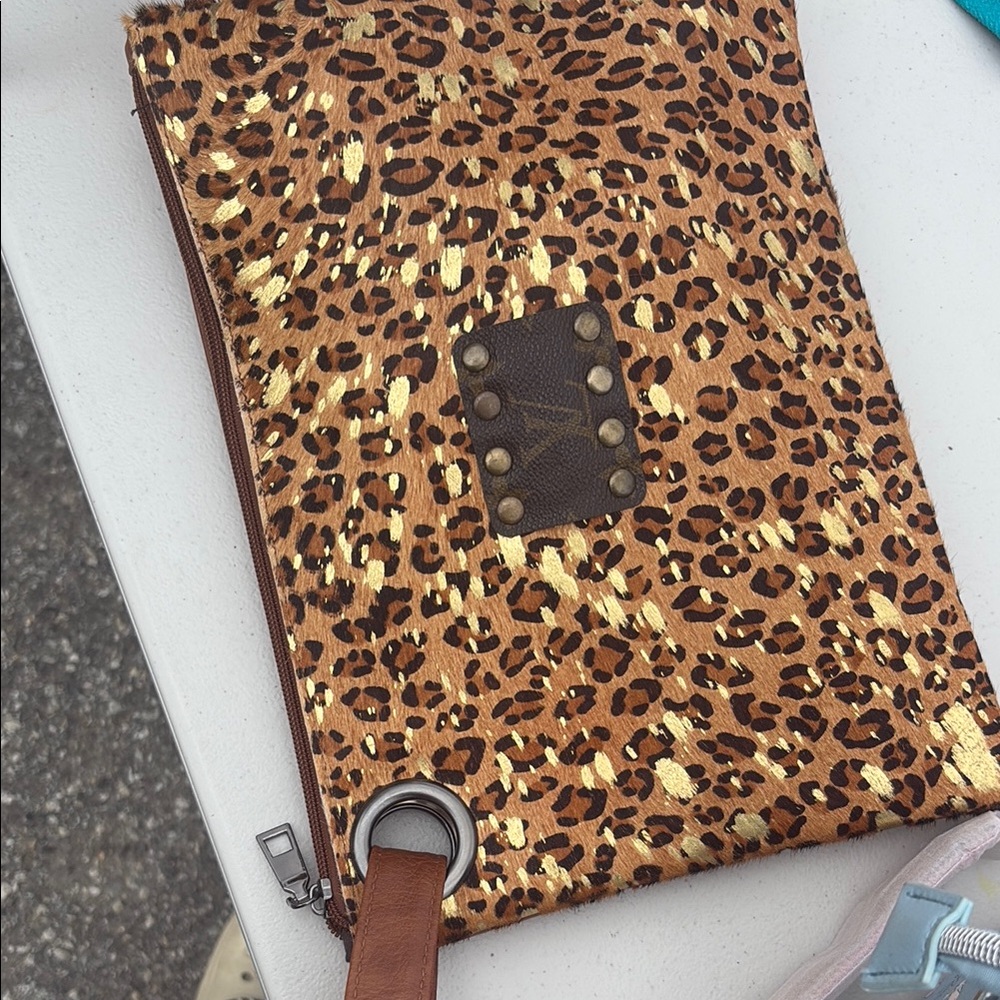 Leopard Print Clutch with Brown Accents
